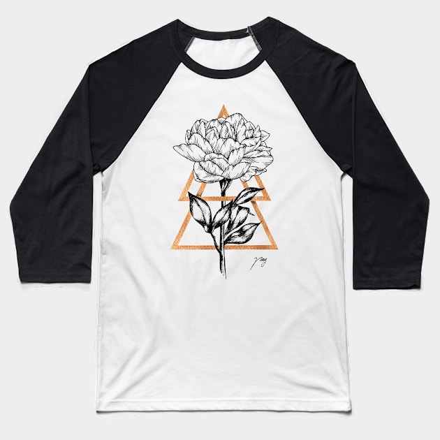 Peony Baseball T-Shirt by Akbaly